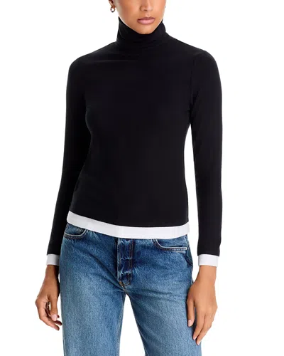 Aqua Contrast Trim Knit Turtleneck - Exclusive In Black