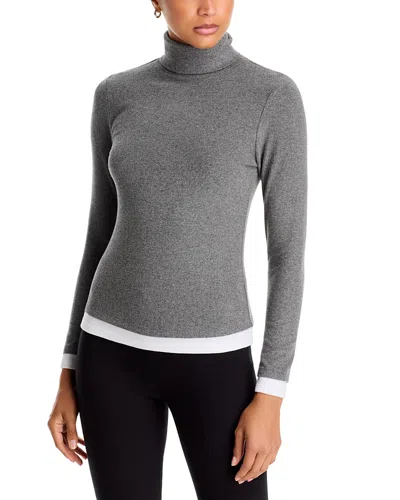 Aqua Contrast Trim Knit Turtleneck - Exclusive In Gray