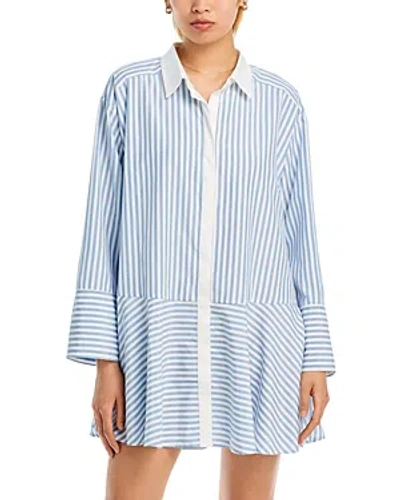 Aqua Contrast Trim Shirt Dress - Exclusive In White/blue