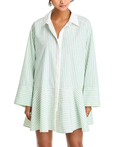 Aqua Contrast Trim Shirt Dress - Exclusive In White/green