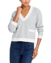 AQUA CONTRAST TRIM V NECK SWEATER - EXCLUSIVE