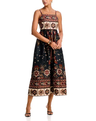 Aqua Cotton Blend Border Midi Dress - Exclusive In Multi