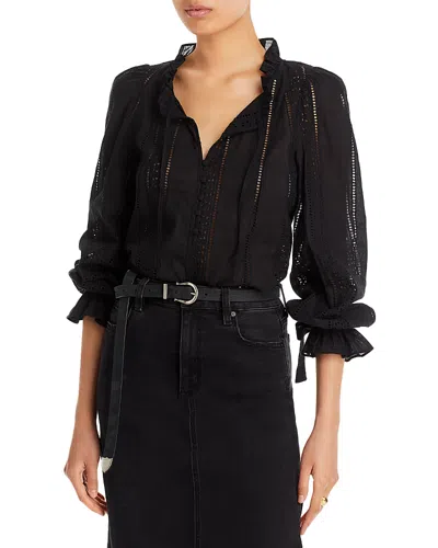 Aqua Cotton Lace Inset Blouse - Exclusive In Black