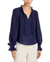 Aqua Cotton Lace Inset Blouse - Exclusive In Navy