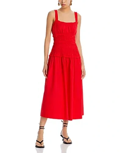 Aqua Cotton Poplin Gathered Midi Dress - 100% Exclusive In Radiant Red