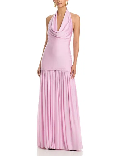 Aqua Cowl Neck Drop Waist Gown - Exclusive In Pink