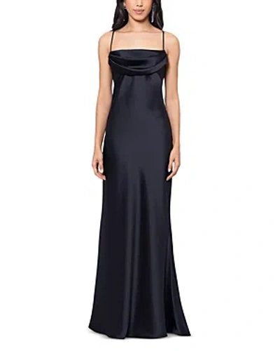Aqua Cowl Neck Lace Back Satin Gown - 100% Exclusive In Black