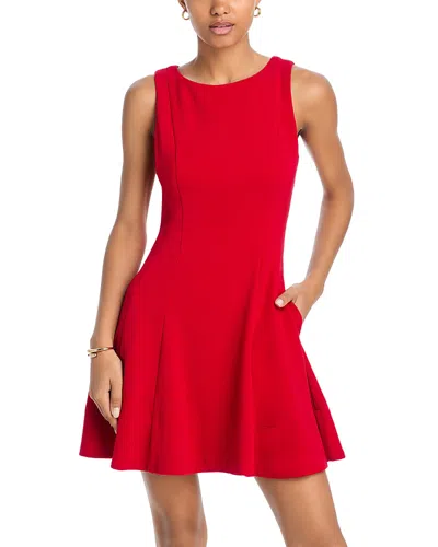 Aqua Crepe Boat Neck Mini Dress - Exclusive In Red
