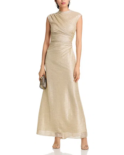 Aqua Crinkle Metallic Gown In Neutral