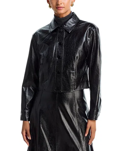 Aqua Croc Embossed Faux Leather Jacket - Exclusive In Black