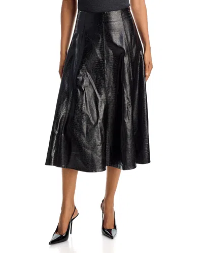 Aqua Croc Embossed Faux Leather Midi Skirt - Exclusive In Black