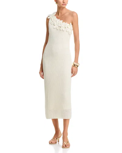 Aqua Crochet 3d Flower Midi Dress - Exclusive In White