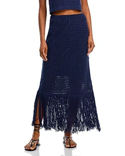 Aqua Crochet Fringe Maxi Skirt - 100% Exclusive In Navy