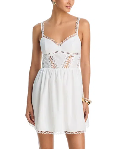 Aqua Crochet Inset Mini Dress - Exclusive In White