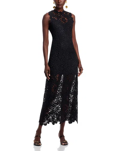 Aqua Crochet Mock Neck Maxi Dress - Exclusive In Black