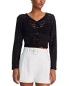 Aqua Crochet V Neck Cardigan Sweater - Exclusive In Black