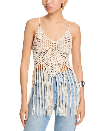 Aqua Crocheted Fringe Tank Top - Exclusive In White