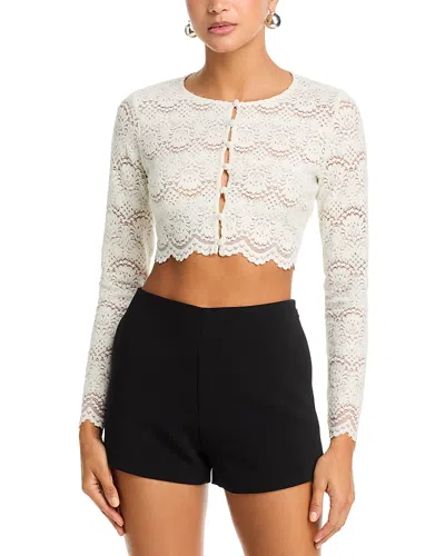 Aqua Crop Lace Cardigan Sweater - Exclusive In White