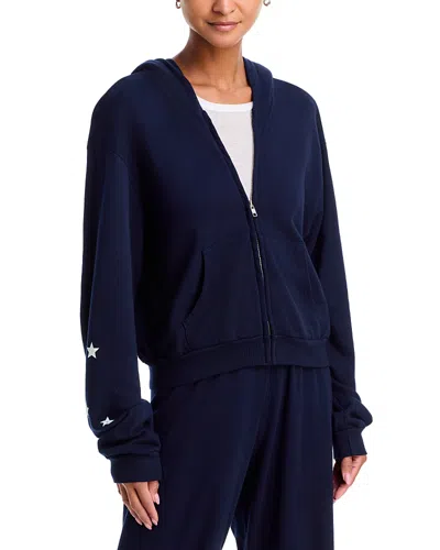 Aqua Crop Zip Hooded Cotton Sweatshirt - Exclusive In Blue