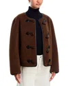 Aqua Cropped Faux Fur Toggle Jacket - Exclusive In Brown
