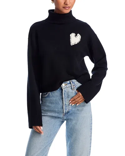 Aqua Cropped Turtleneck Heart Patch Sweater - Exclusive In Black