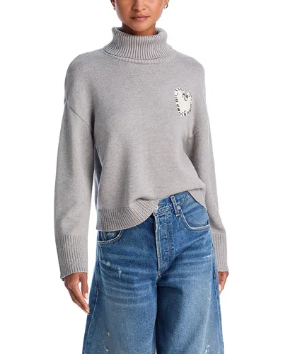 Aqua Cropped Turtleneck Heart Patch Sweater - Exclusive In Heather Grey