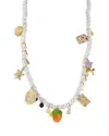 Aqua Crystal & Imitation Pearl Charm Necklace, 16-19 - Exclusive In Metallic