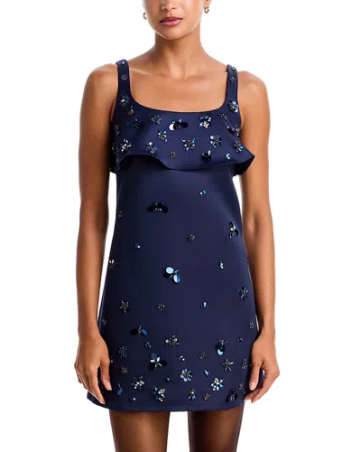 Aqua Crystal Embellished Ruffle Mini Dress - Exclusive In Blue