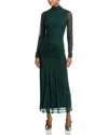 Aqua Crystal Long Sleeve Mesh Maxi Dress - Exclusive In Green