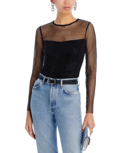 Aqua Crystal Mesh Long Sleeve Top - 100% Exclusive In Black