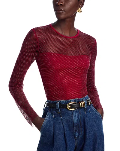 Aqua Crystal Mesh Long Sleeve Top - Exclusive In Dark Wine