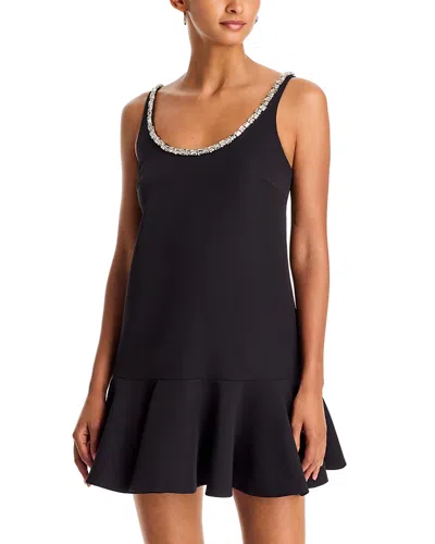 Aqua Crystal Neck Flounce Mini Dress - Exclusive In Black