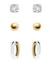 Aqua Cubic Zirconia & Polished Two-tone Stud & Hoop Earrings, Set Of 3 In Gold