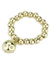 Aqua Cubic Zirconia & Yellow Gold Tone Bead Stretch Ring - Exclusive In Gold