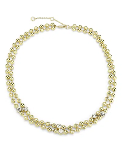 Aqua Cubic Zirconia Beaded Double Row Collar Necklace In Gold Tone, 16-18 - Exclusive