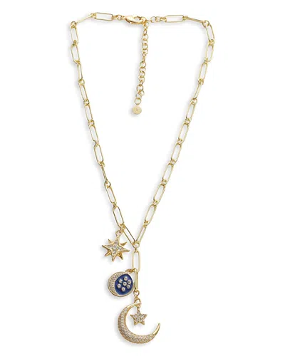 Aqua Cubic Zirconia Celestial Charm Lariat Necklace, 17-19 - Exclusive In Gold