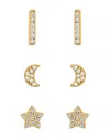 Aqua Cubic Zirconia Celestial Stud Earrings, Set Of 3 In Gold