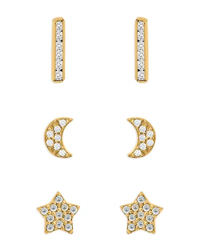 Aqua Cubic Zirconia Celestial Stud Earrings, Set Of 3 In Gold