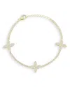 Aqua Cubic Zirconia Clover Tennis Style Bracelet- Exclusive In Gold