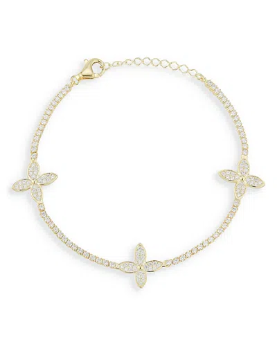 Aqua Cubic Zirconia Clover Tennis Style Bracelet- Exclusive In Gold