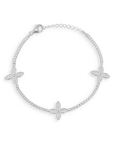 Aqua Cubic Zirconia Clover Tennis Style Bracelet- Exclusive In Silver