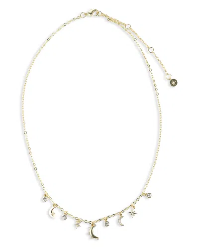 Aqua Cubic Zirconia Delicate Moon Charm Necklace, 17-19 - Exclusive In White