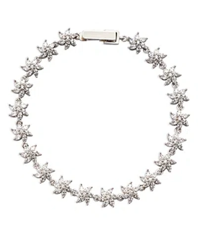 Aqua Cubic Zirconia Flower Madison 501 Tennis Bracelet In Silver/crystal