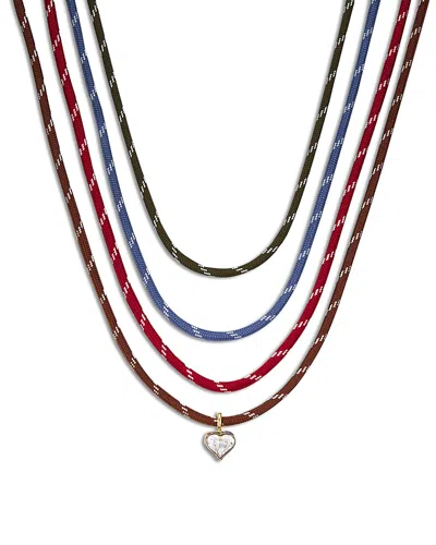 Aqua Cubic Zirconia Heart Pendant Cord Necklaces, Set Of 4 - Exclusive In Multi