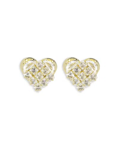 Aqua Cubic Zirconia Heart Stud Earrings - Exclusive In Gold
