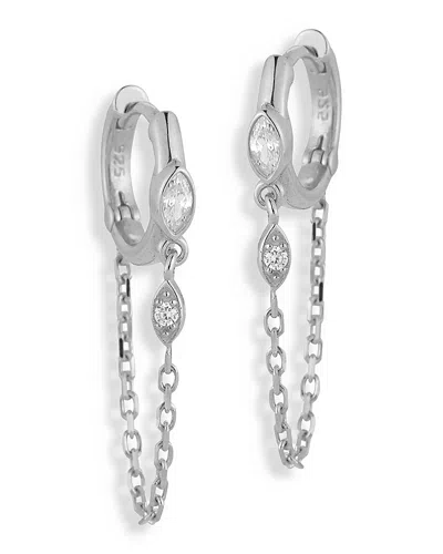 Aqua Cubic Zirconia Huggie Hoop Chain Drop Earrings - Exclusive In Silver