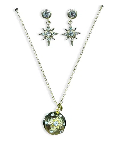 Aqua Cubic Zirconia North Star Pendant Necklace & Drop Earrings Set - Exclusive In Green