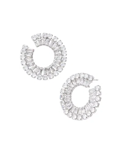 Aqua Cubic Zirconia Open Circle Drop Earrings - Exclusive In Silver