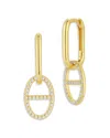 Aqua Cubic Zirconia Pave Mariner Link Drop Earrings - Exclusive In Gold