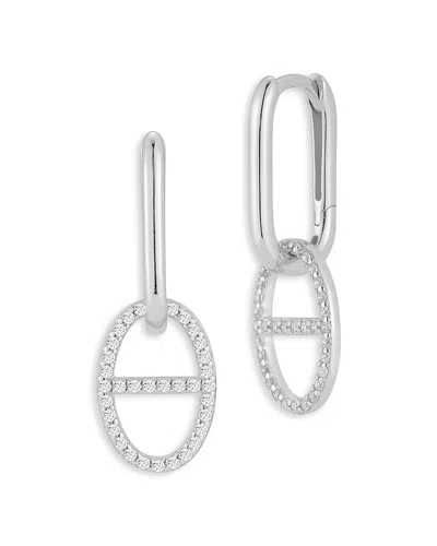 Aqua Cubic Zirconia Pave Mariner Link Drop Earrings - Exclusive In Silver